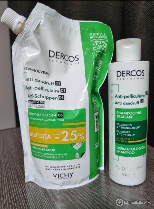 Интенсивный шампунь-уход против перхоти для сухих волос Vichy Dercos сменный блок